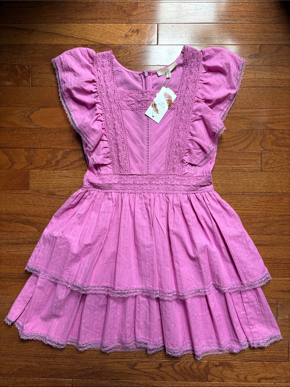 NWT Chelsea & Violet Girls Lace Flutter Sleeve Tiered Ruffled Hem Mini Dress